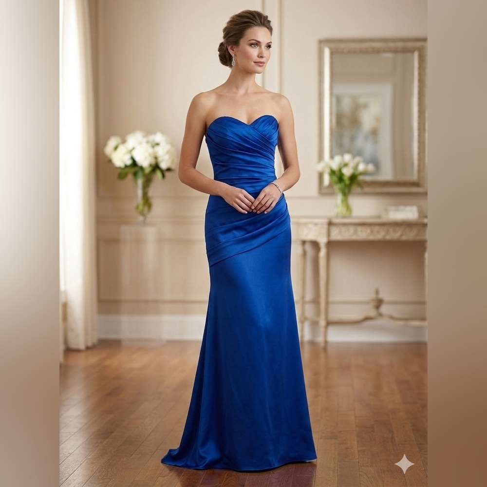 David's Bridal womens Royal Blue Strapless Maxi Dress Size 8